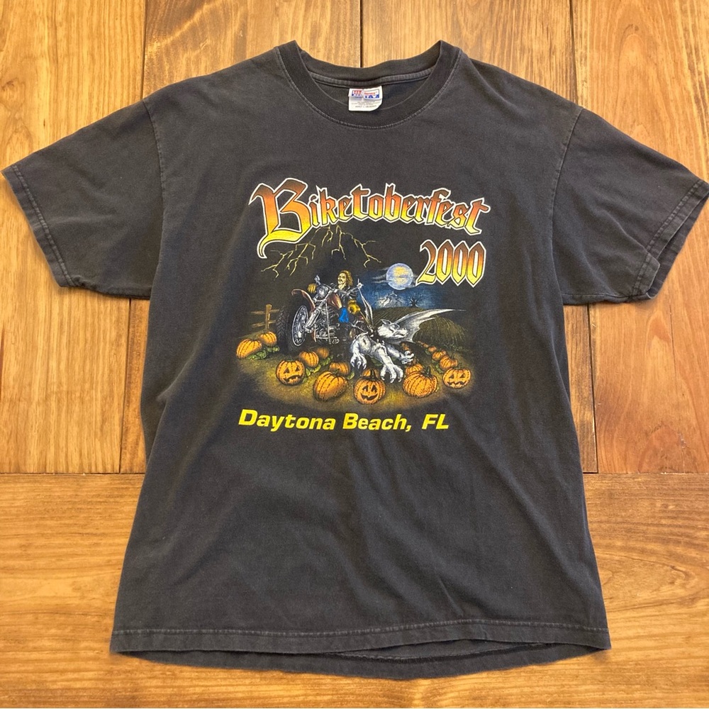 Vintage Biketoberfest 2000 Daytona Beach Motorcycle Graphic T-Shirt EUC